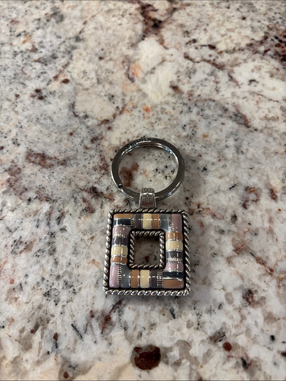 Brighton Silver Keyring with Pastel Pink, Cream, and Taupe Inlay